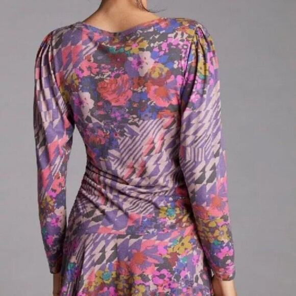 ANTHROPOLOGIE MINI DRESS RUCHED PURPLE /PINK SZ L ECLECTIC COTTAGECORE NEW - Picture 5 of 16